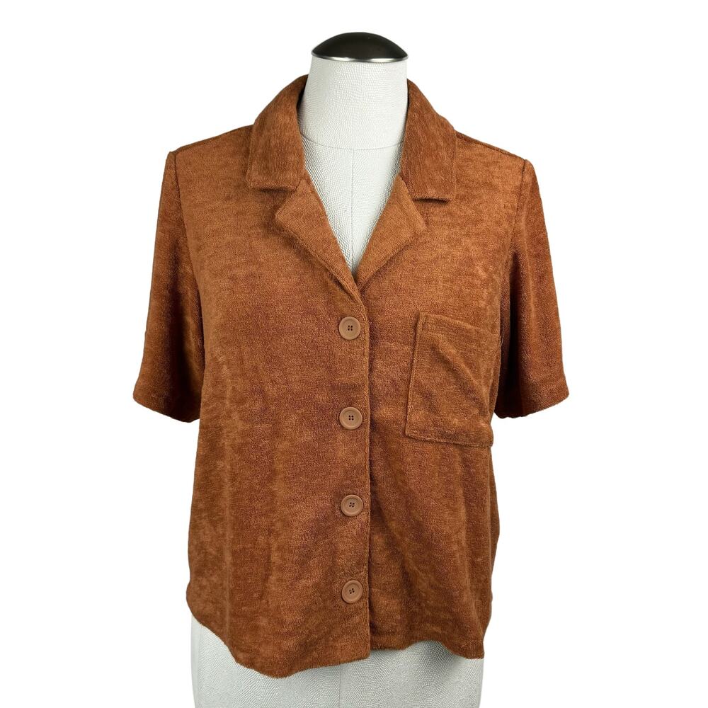 Women's Marine‎ Layer Sierra Terry Out Resort Button Up Cotton Blend Shirt Large